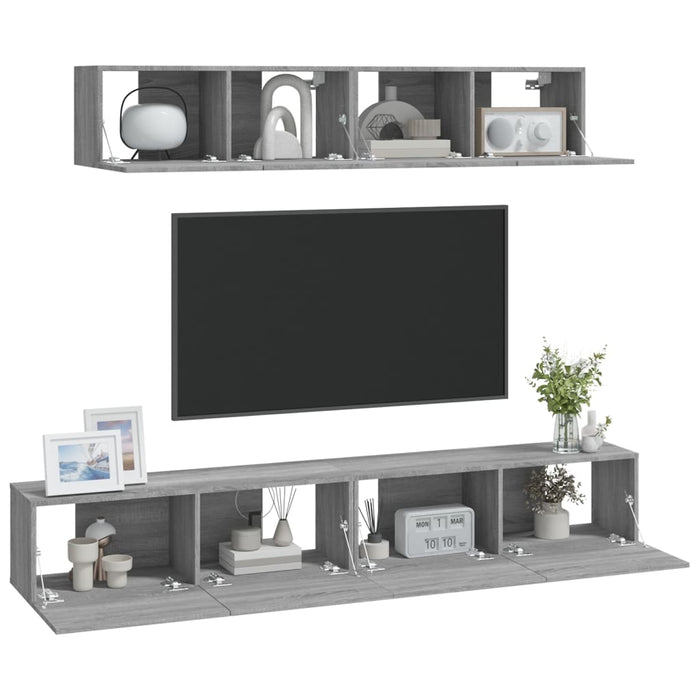 Set dulapuri TV, 4 piese, gri sonoma, lemn prelucrat - WALTI WALTI