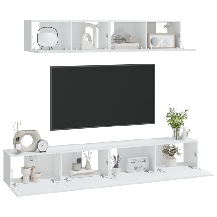 Set dulap TV, 4 piese, alb, lemn prelucrat - WALTI WALTI