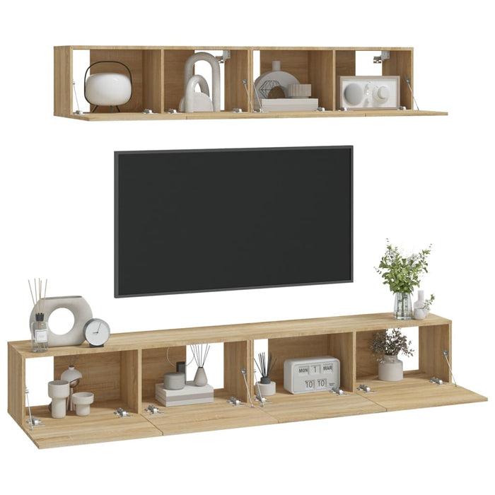 Set dulap TV, 4 piese, stejar sonoma, lemn prelucrat - WALTI WALTI