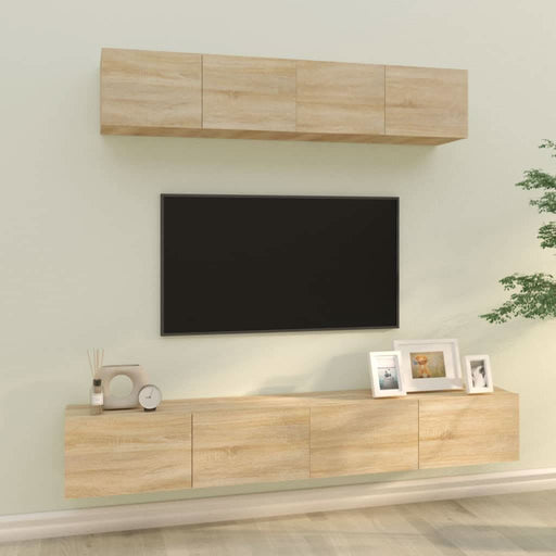 Set dulap TV, 4 piese, stejar sonoma, lemn prelucrat - WALTI WALTI