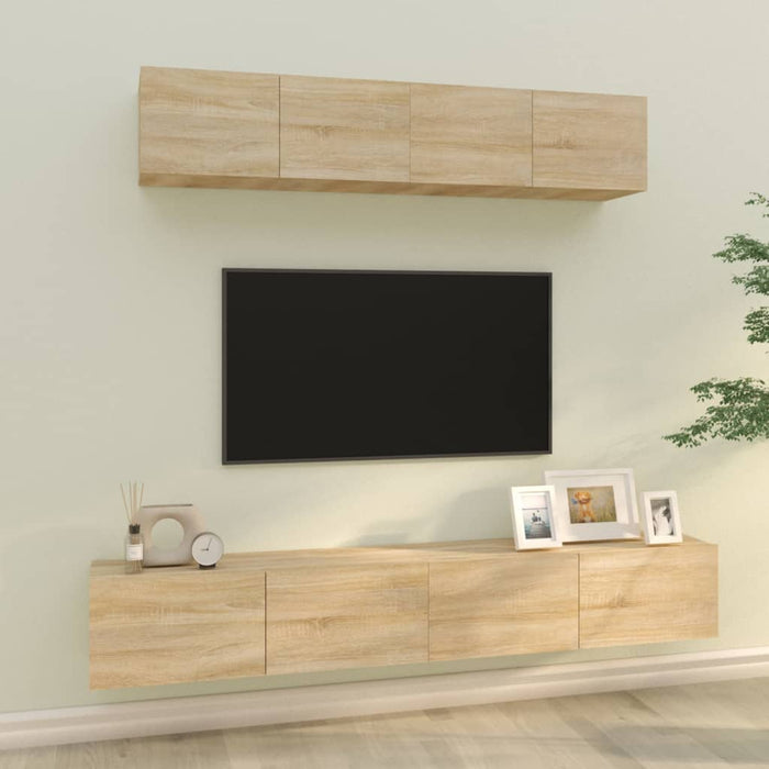 Set dulap TV, 4 piese, stejar sonoma, lemn prelucrat - WALTI WALTI