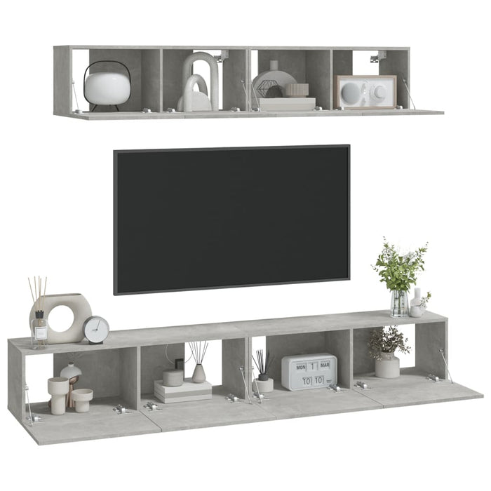Set dulap TV, 4 piese, gri beton, lemn prelucrat - WALTI WALTI