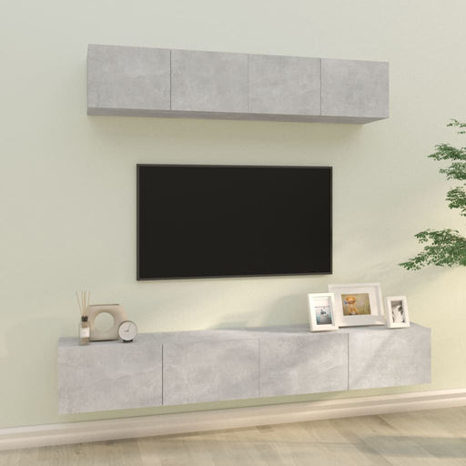 Set dulap TV, 4 piese, gri beton, lemn prelucrat - WALTI WALTI