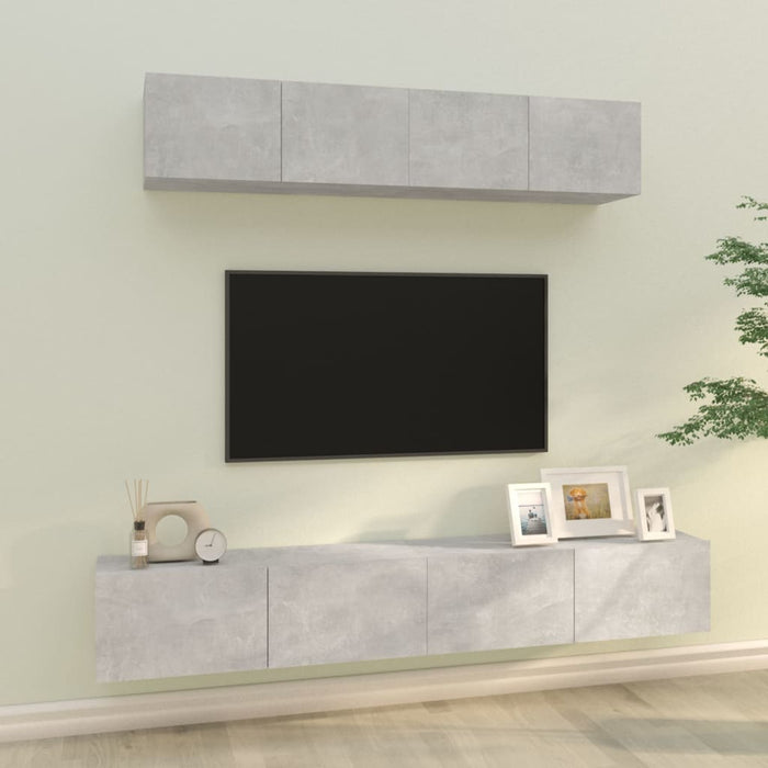 Set dulap TV, 4 piese, gri beton, lemn prelucrat - WALTI WALTI