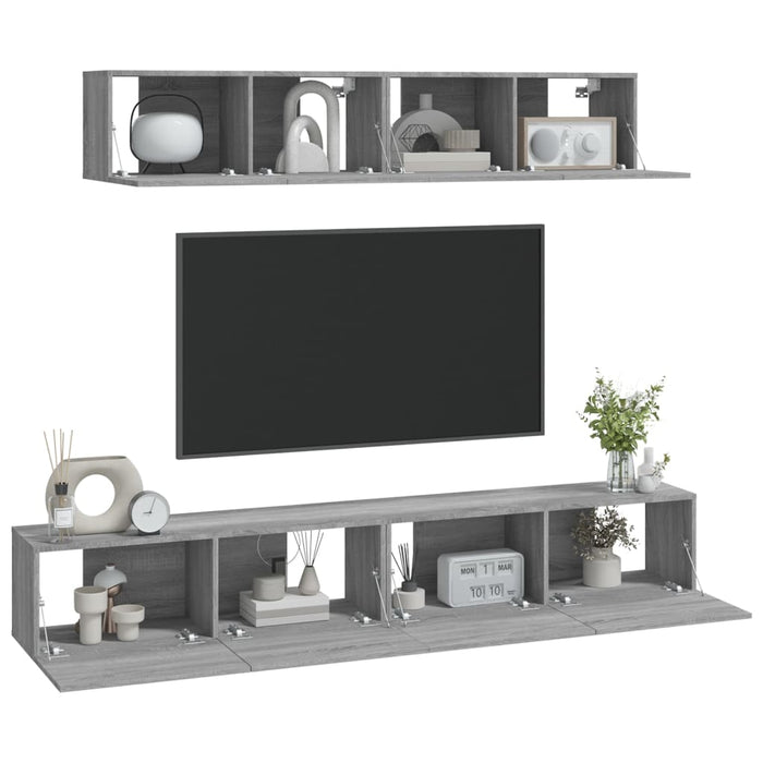 Set dulapuri TV, 4 piese, gri sonoma, lemn prelucrat - WALTI WALTI
