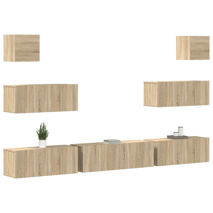 Set dulapuri TV, 7 piese, stejar sonoma, lemn prelucrat - WALTI WALTI