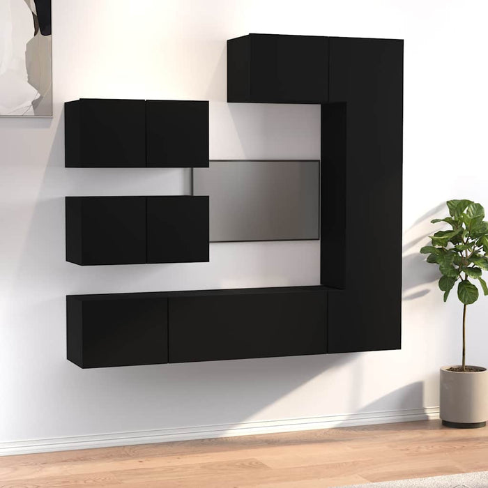 Set dulap TV, 6 piese, negru, lemn prelucrat WALTI