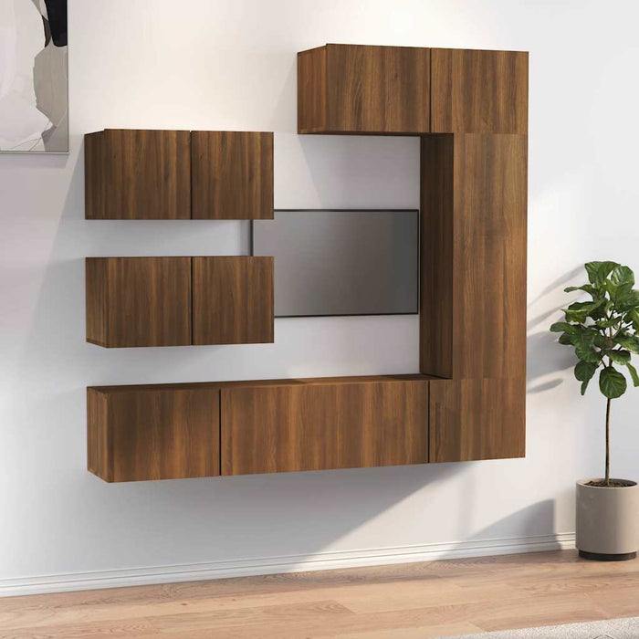 Set dulapuri TV, 6 piese, stejar maro, lemn prelucrat WALTI