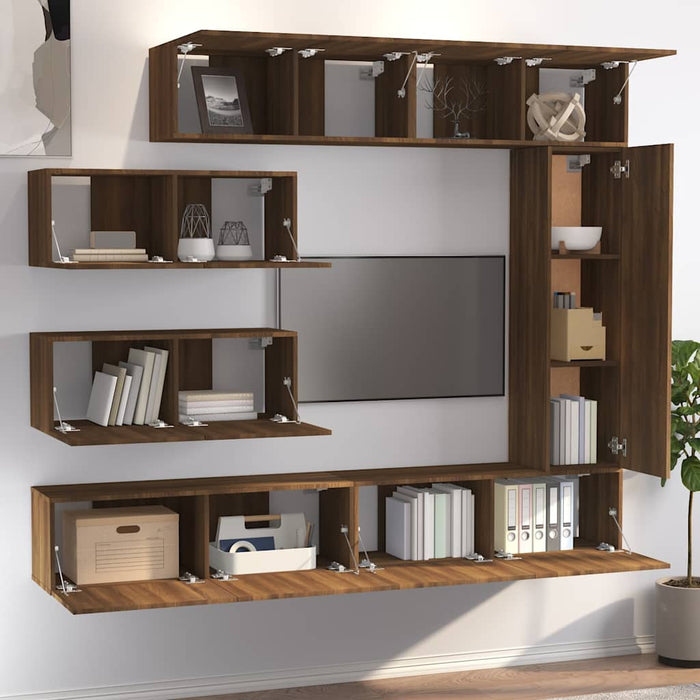Set comode TV, 7 piese, stejar maro, lemn compozit WALTI