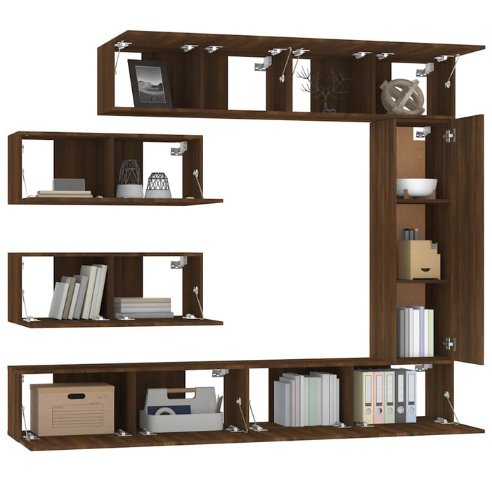 Set comode TV, 7 piese, stejar maro, lemn compozit WALTI