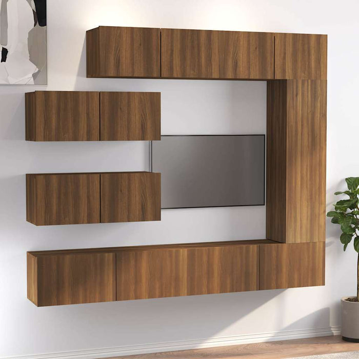 Set comode TV, 7 piese, stejar maro, lemn compozit WALTI
