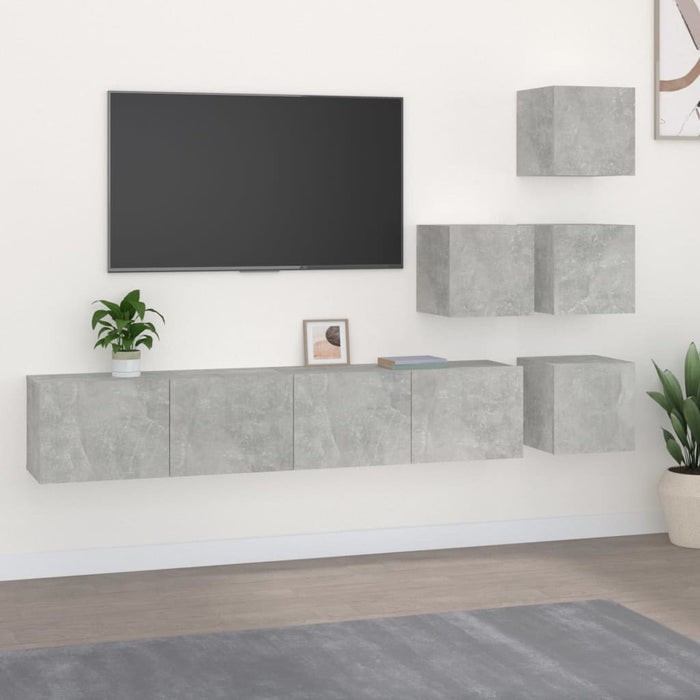 Dulap TV montat pe perete, gri beton, lemn prelucrat - WALTI WALTI