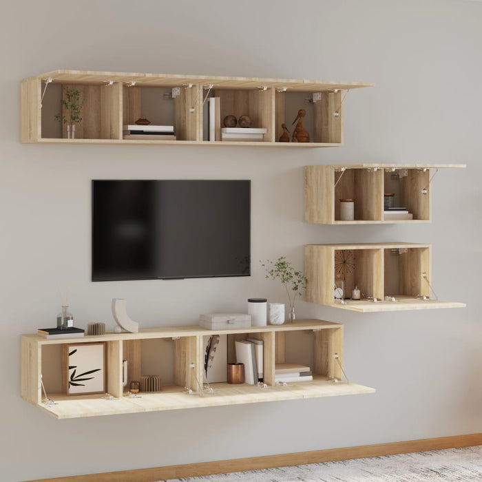 Set dulap TV, 6 piese, stejar sonoma, lemn prelucrat - WALTI WALTI