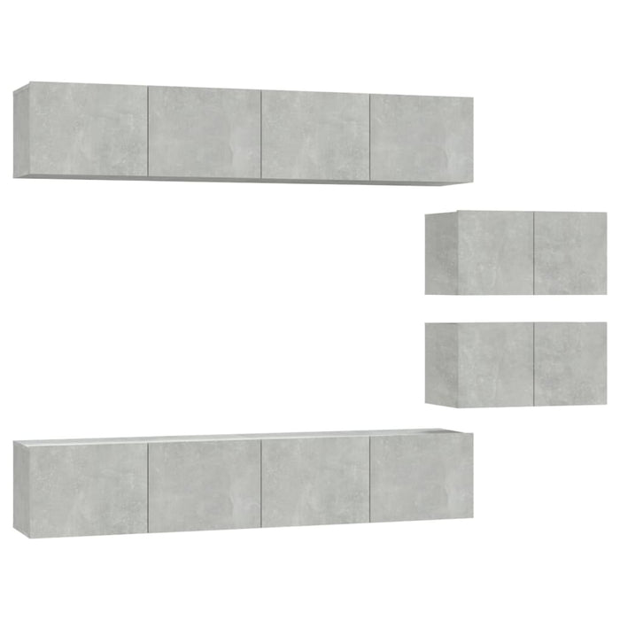 Set dulap TV, 6 piese, gri beton, lemn prelucrat - WALTI WALTI