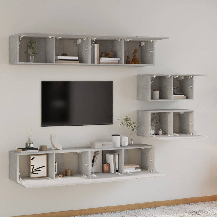 Set dulap TV, 6 piese, gri beton, lemn prelucrat - WALTI WALTI