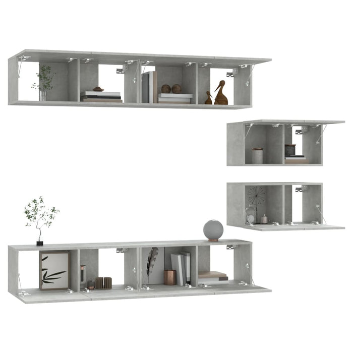 Set dulap TV, 6 piese, gri beton, lemn prelucrat - WALTI WALTI