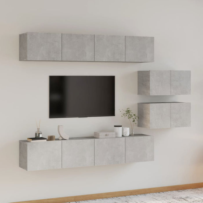 Set dulap TV, 6 piese, gri beton, lemn prelucrat - WALTI WALTI