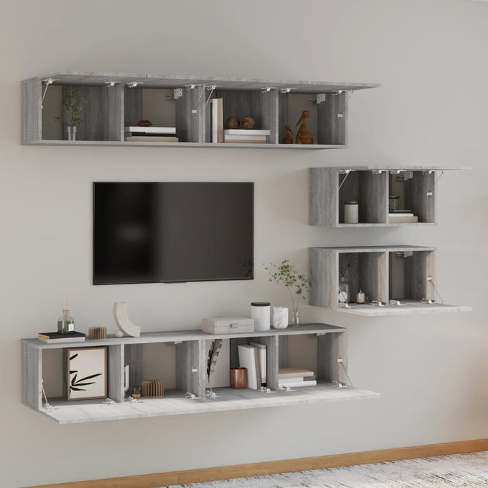 Set dulapuri TV, 6 piese, gri sonoma, lemn prelucrat WALTI