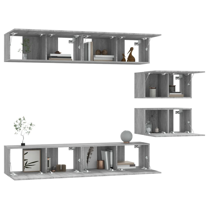 Set dulapuri TV, 6 piese, gri sonoma, lemn prelucrat WALTI