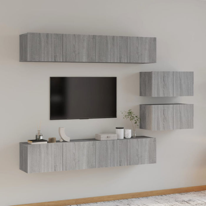 Set dulapuri TV, 6 piese, gri sonoma, lemn prelucrat WALTI