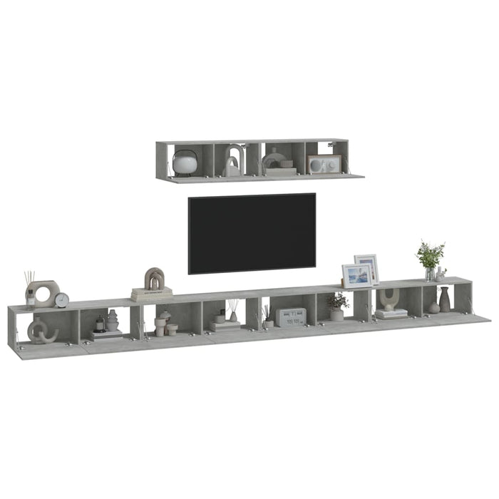 Set dulap TV, 6 piese, gri beton, lemn prelucrat WALTI
