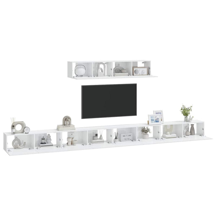 Set dulap TV, 6 piese, alb extralucios, lemn prelucrat WALTI