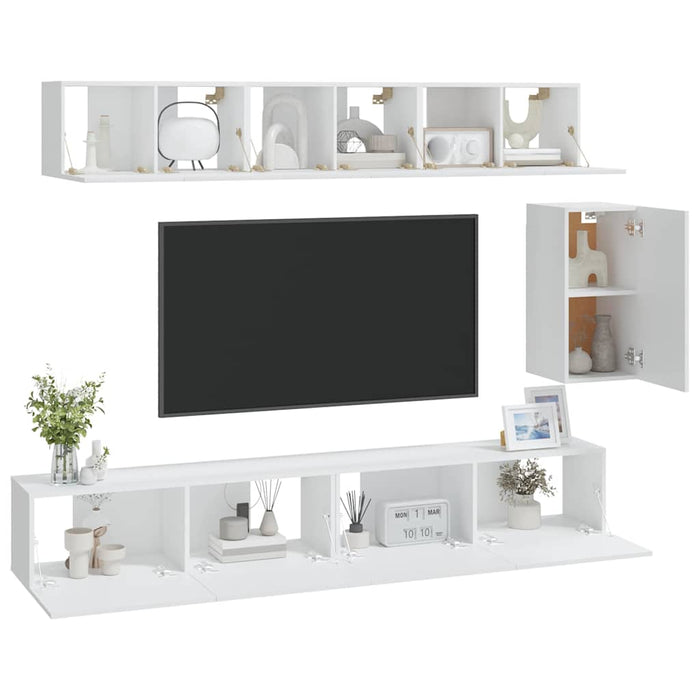Set dulap TV, 6 piese, alb, lemn prelucrat - WALTI WALTI