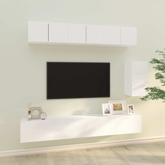Set dulap TV, 6 piese, alb, lemn prelucrat - WALTI WALTI