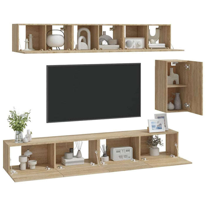 Set dulap TV, 6 piese, stejar sonoma, lemn prelucrat WALTI