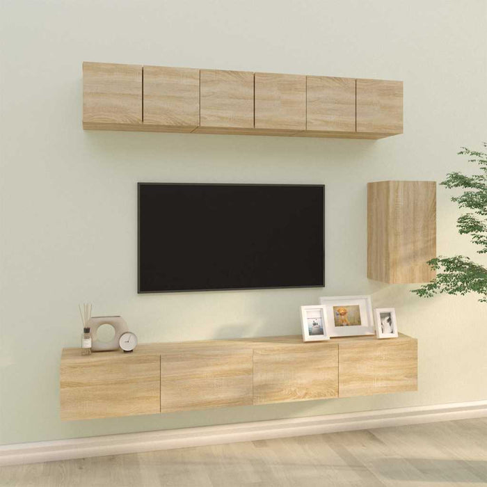 Set dulap TV, 6 piese, stejar sonoma, lemn prelucrat WALTI