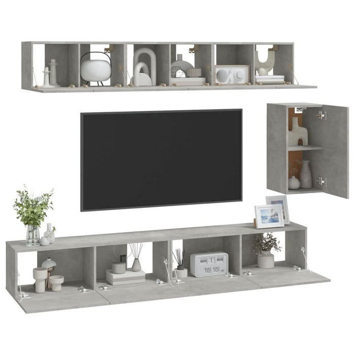 Set dulap TV, 6 piese, gri beton, lemn prelucrat - WALTI WALTI