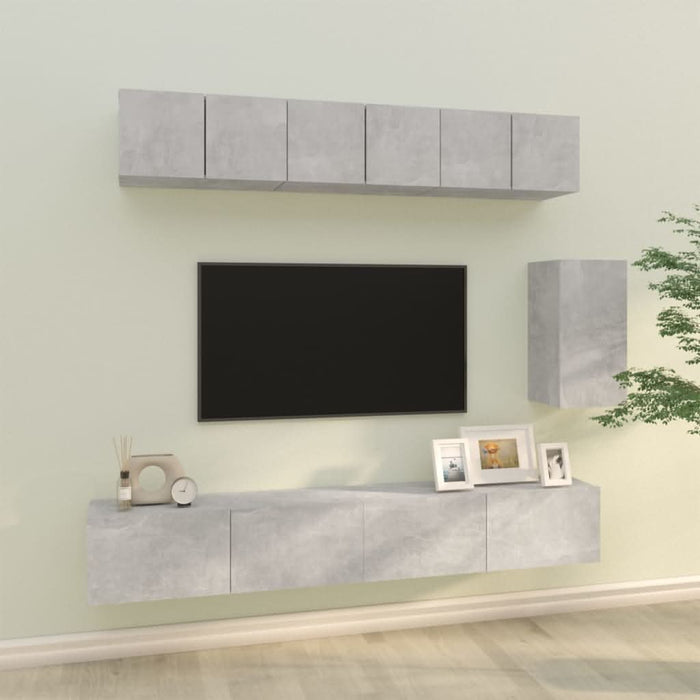 Set dulap TV, 6 piese, gri beton, lemn prelucrat - WALTI WALTI