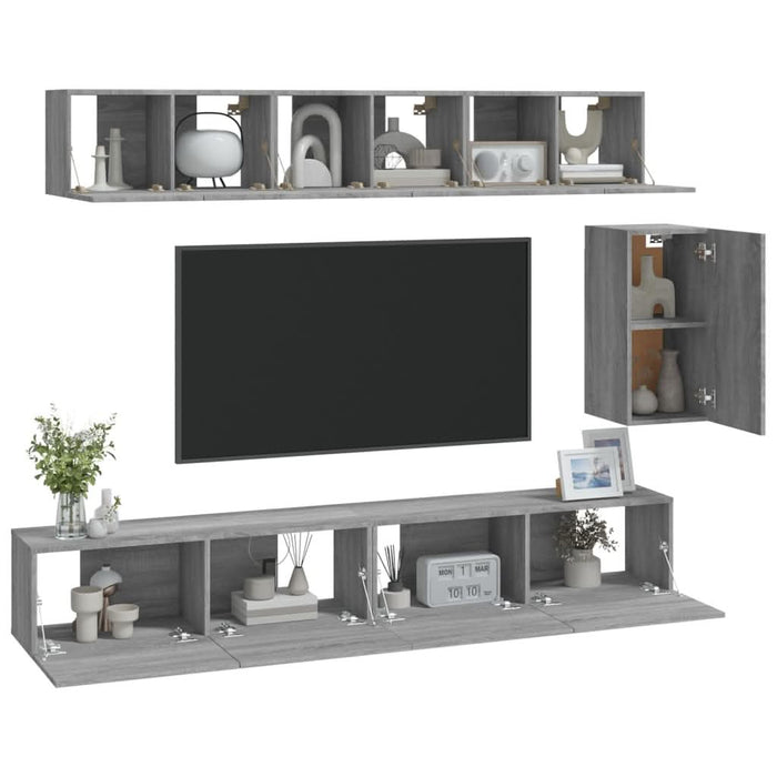Set dulapuri TV, 6 piese, gri sonoma, lemn prelucrat - WALTI WALTI