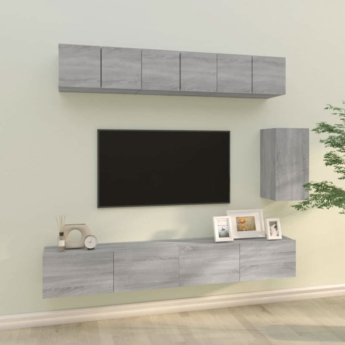 Set dulapuri TV, 6 piese, gri sonoma, lemn prelucrat - WALTI WALTI