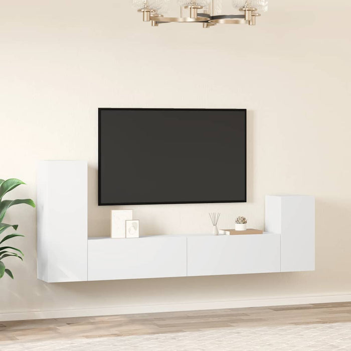 Set dulap TV, 4 piese, alb, lemn prelucrat - WALTI WALTI