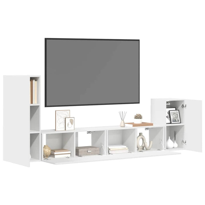 Set dulap TV, 4 piese, alb, lemn prelucrat - WALTI WALTI