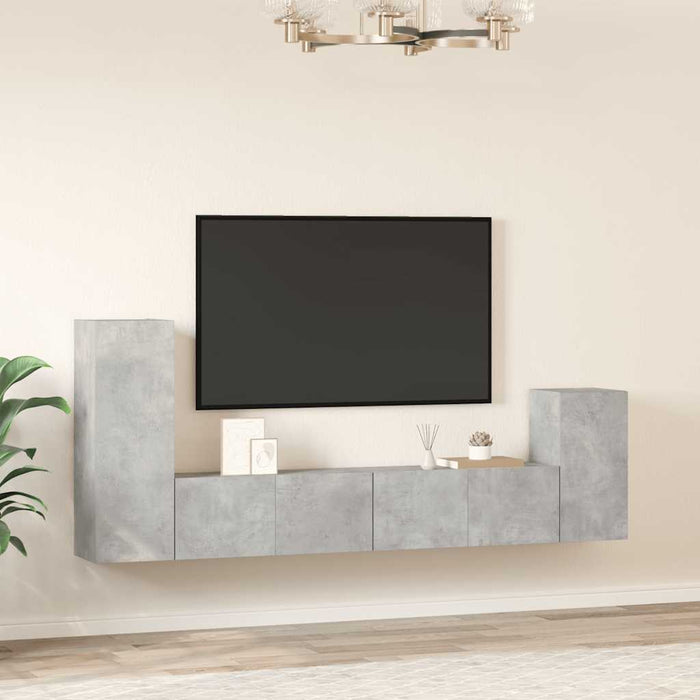 Set dulap TV, 4 piese, gri beton, lemn prelucrat - WALTI WALTI