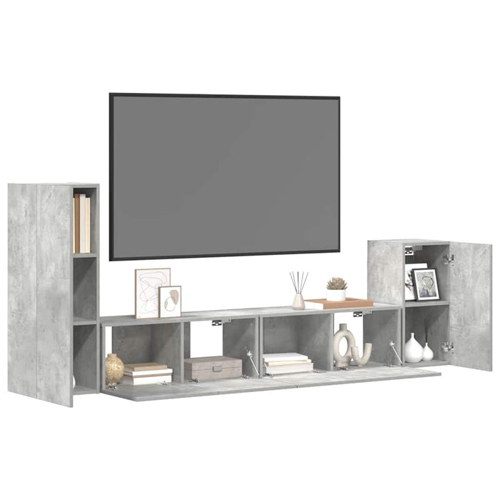 Set dulap TV, 4 piese, gri beton, lemn prelucrat - WALTI WALTI