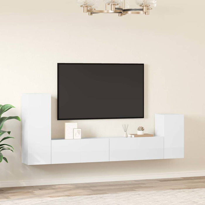 Set dulap TV, 4 piese, alb extralucios, lemn prelucrat WALTI