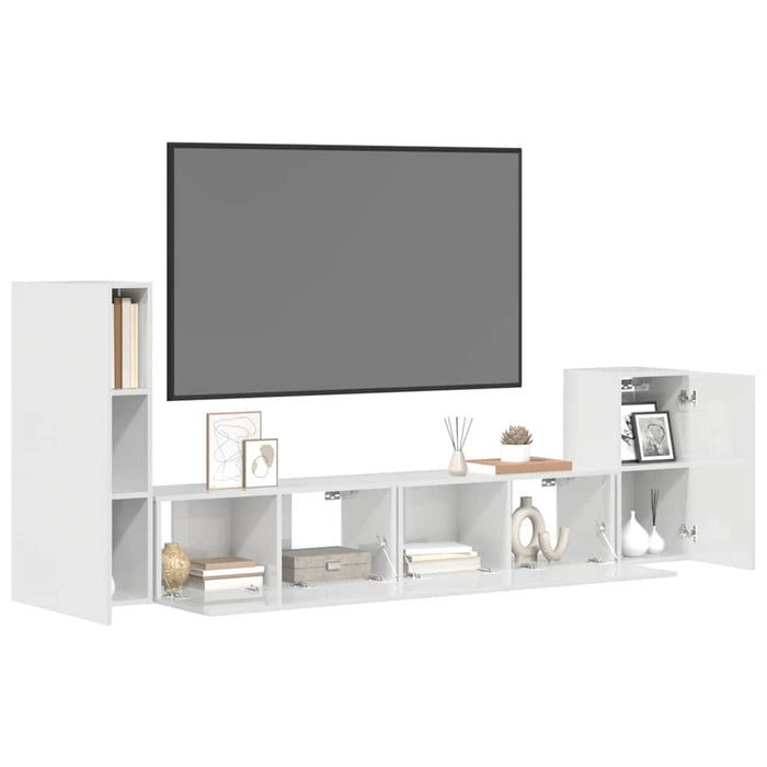 Set dulap TV, 4 piese, alb extralucios, lemn prelucrat WALTI