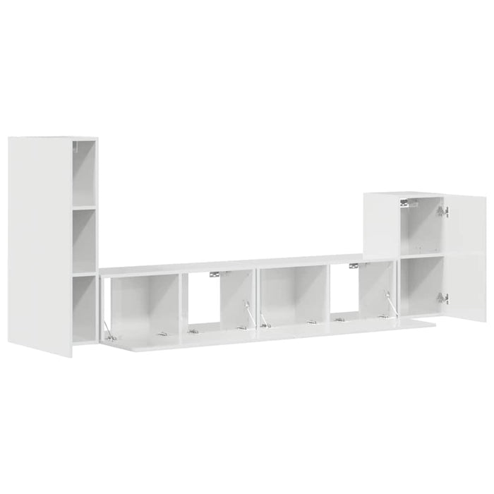Set dulap TV, 4 piese, alb extralucios, lemn prelucrat WALTI