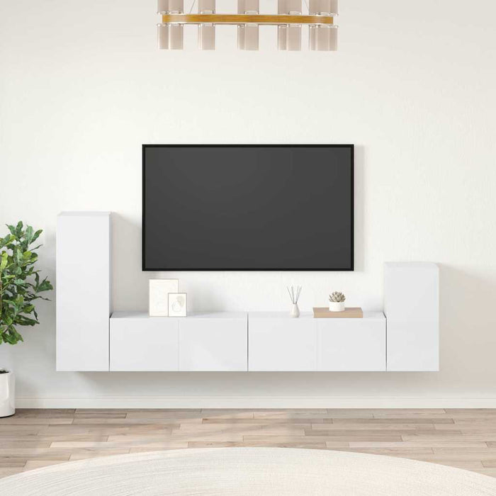 Set dulap TV, 4 piese, alb extralucios, lemn prelucrat WALTI