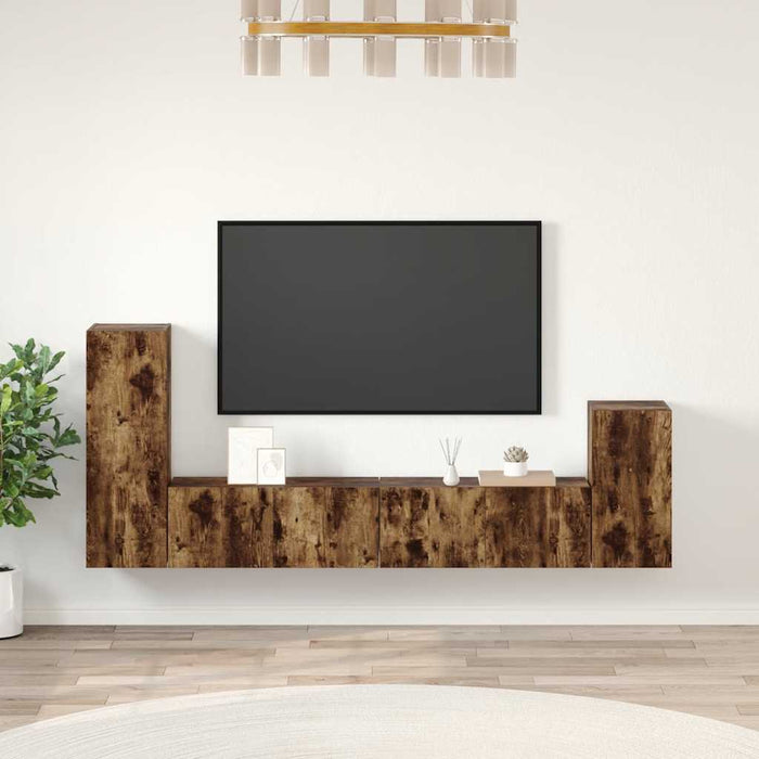 Set dulapuri TV, 4 piese, stejar fumuriu, lemn prelucrat - WALTI WALTI