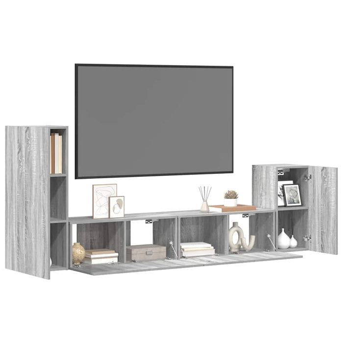 Set dulapuri TV, 4 piese, gri sonoma, lemn prelucrat WALTI