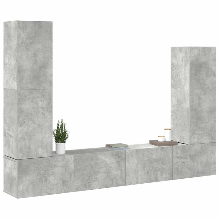 Set dulap TV, 4 piese, gri beton, lemn prelucrat - WALTI WALTI