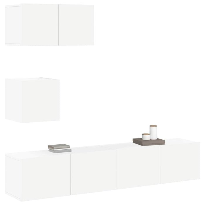 Set dulap TV, 4 piese, alb, lemn prelucrat WALTI