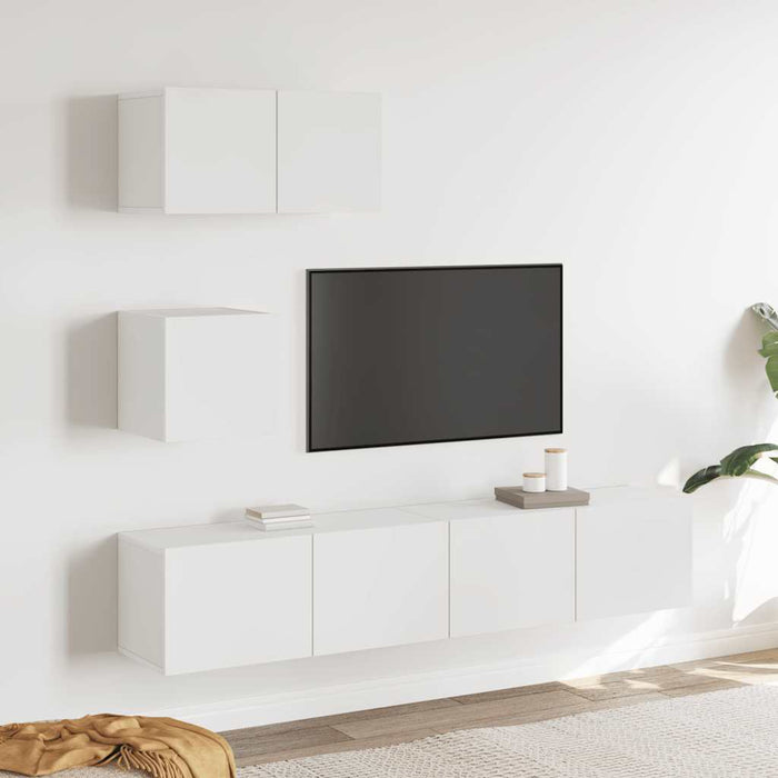 Set dulap TV, 4 piese, alb, lemn prelucrat WALTI