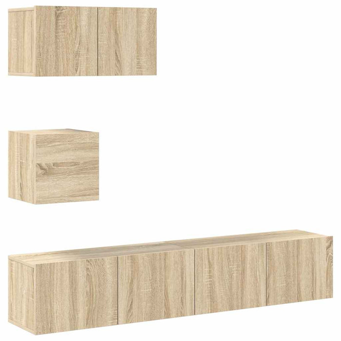 Set dulap TV, 4 piese, stejar sonoma, lemn prelucrat WALTI