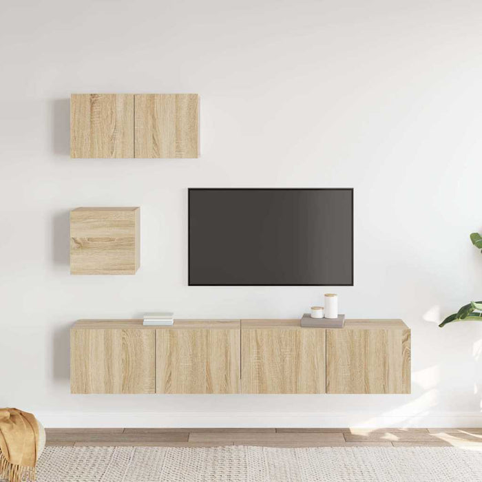 Set dulap TV, 4 piese, stejar sonoma, lemn prelucrat WALTI