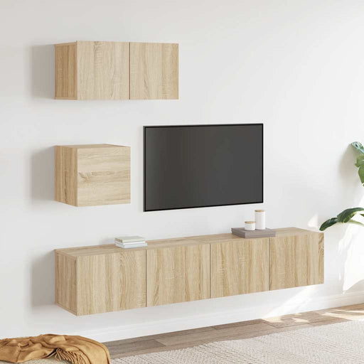 Set dulap TV, 4 piese, stejar sonoma, lemn prelucrat - WALTI WALTI